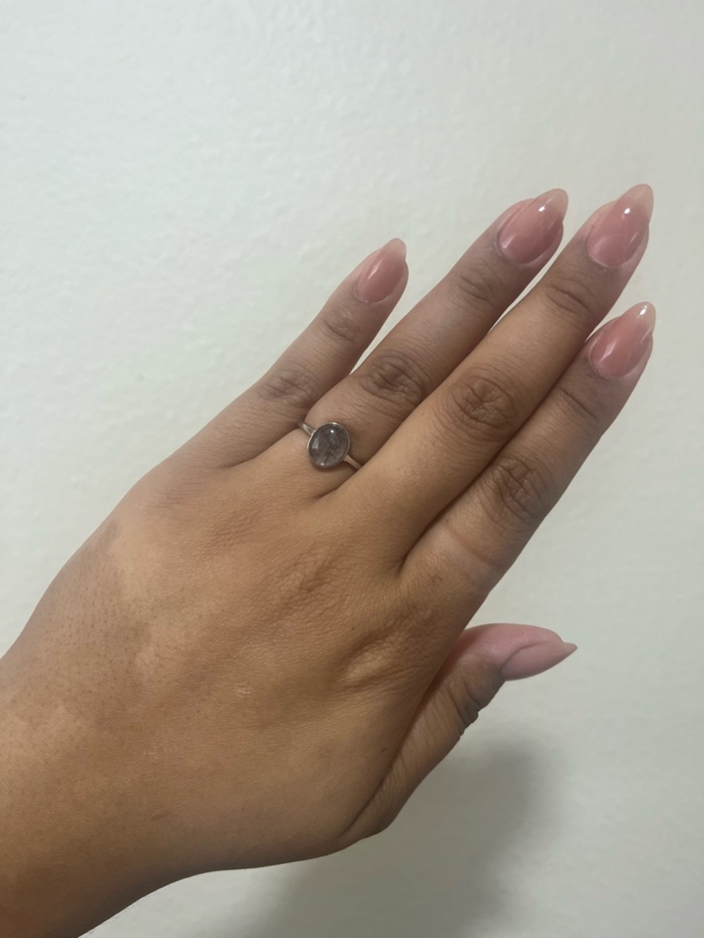 S925 Sterling Silver Black Rutilated Quartz Oval Ring